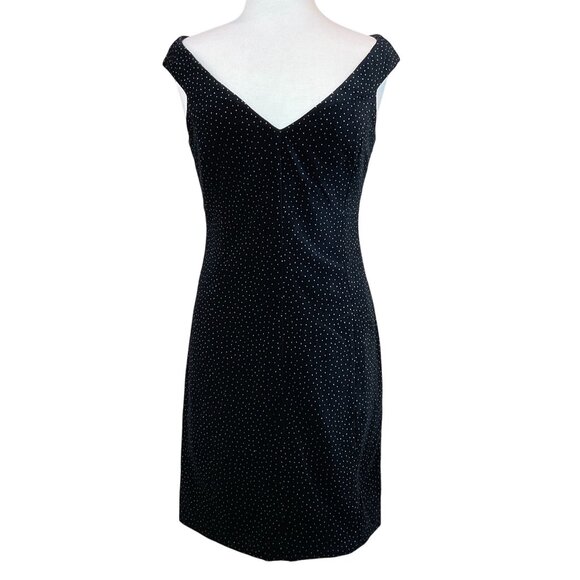 Theory Off-the-Shoulder Micro Dot Black Velvet V-Neck Dress Size 6 NWT - Picture 1 of 10
